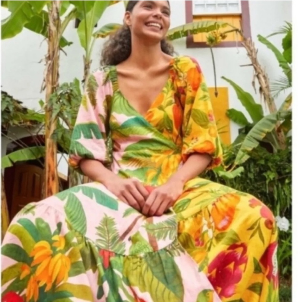 FARM Rio Mixed Fruits Midi Wrap Dress in Mixed Print Medium